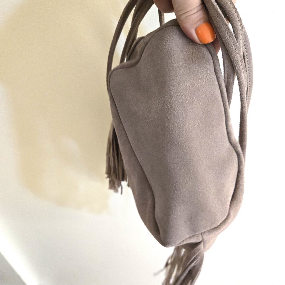 Monserat De Lucca Noe Petite Taupe Suede Fringe Crossbody Bag - Picture 5 of 8